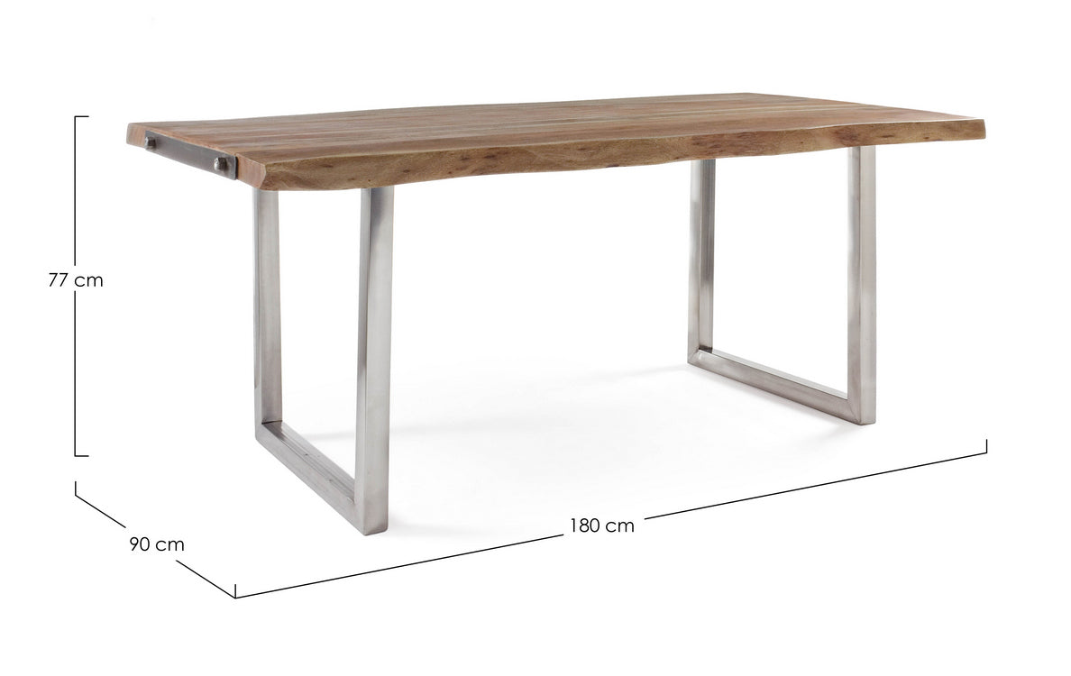 tavolo osbert in legno di acacia e gambe in acciaio 180 x90 cm, ideale per ospitare pranzi o riunioni