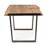 tavolo elmer in legno di acacia e gambe in acciaio nero, 180×90 cm, vista ambientata con sedie abbinate