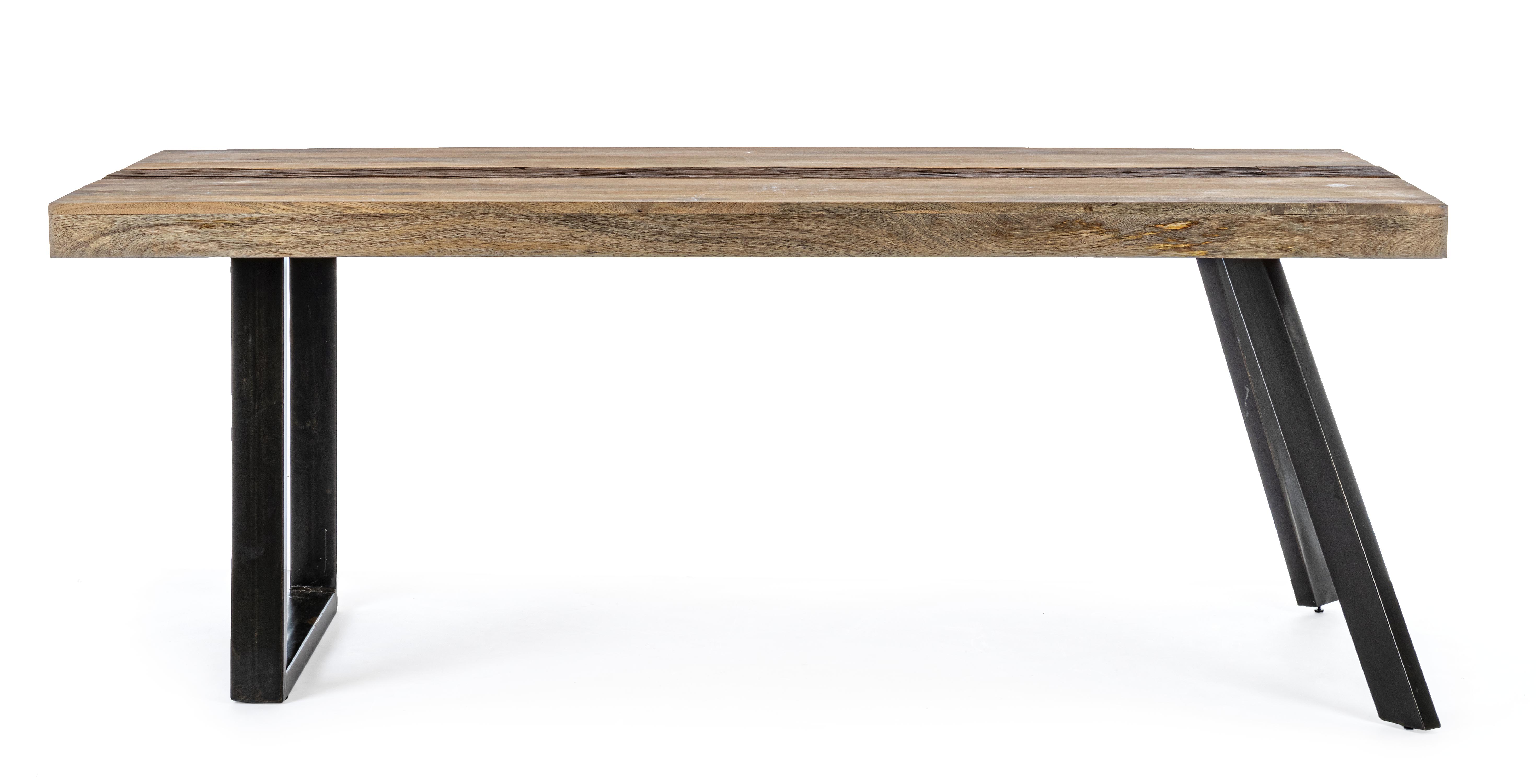 tavolo manchester in legno di mango e gambe in acciaio nero, 200×100, dettaglio della struttura in legno o metallo