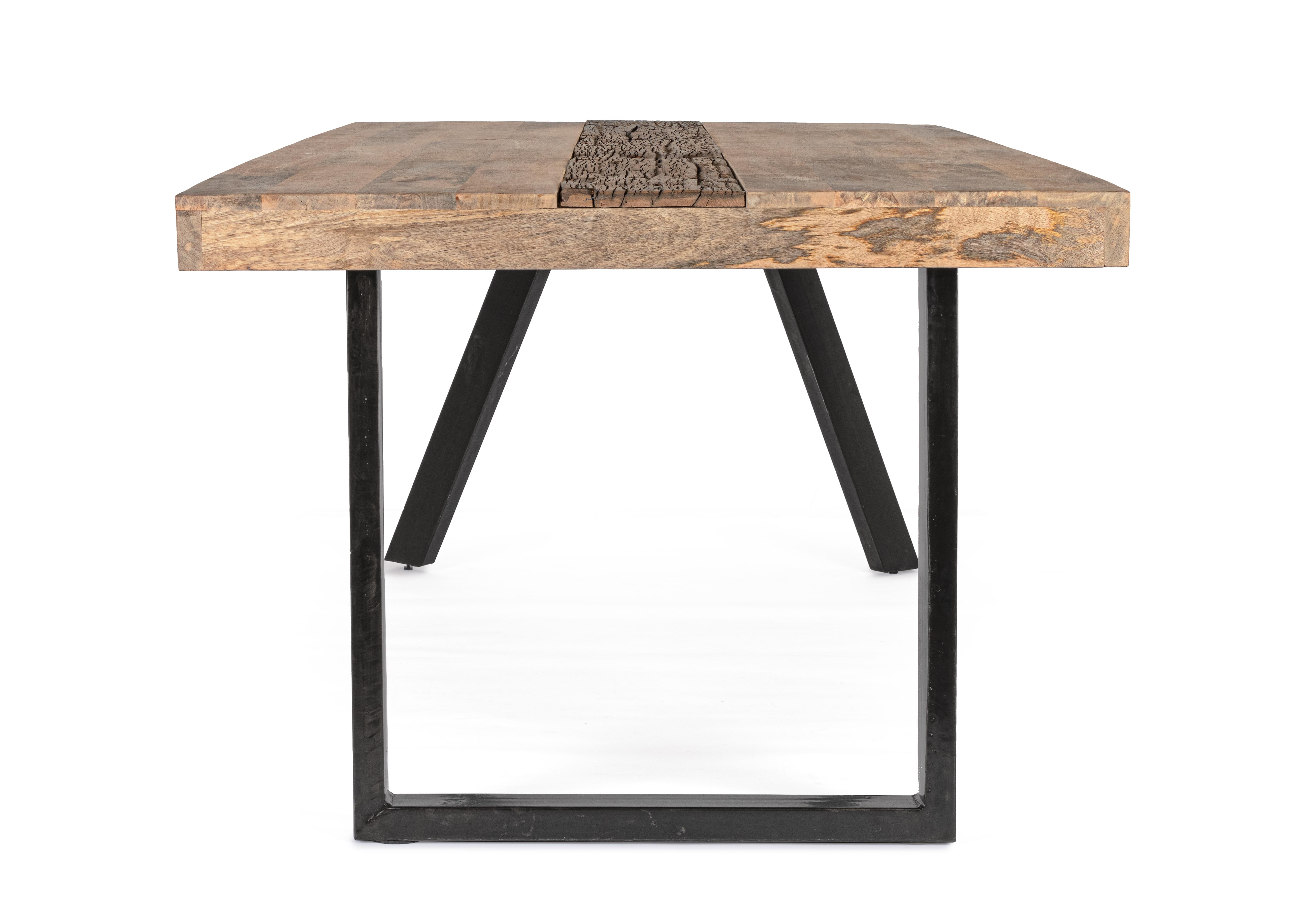tavolo manchester in legno di mango e gambe in acciaio nero, 200×100, design moderno per ambienti contemporanei