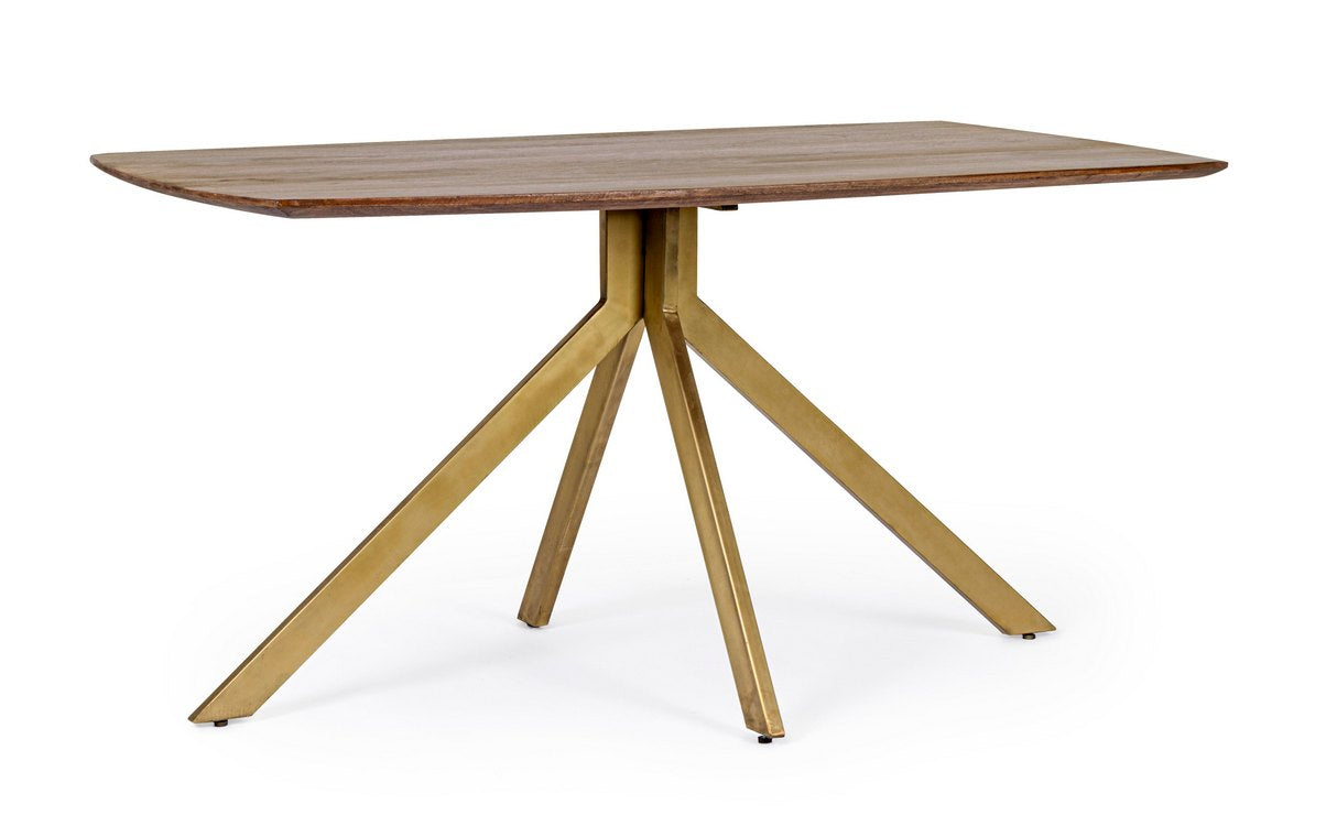 tavolo sherman in legno di mango e base finitura ottone 150 x 90 cm, tavolo elegante adatto a sala da pranzo o cucina