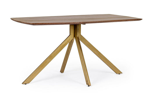 tavolo sherman in legno di mango e base finitura ottone 150 x 90 cm, tavolo elegante adatto a sala da pranzo o cucina