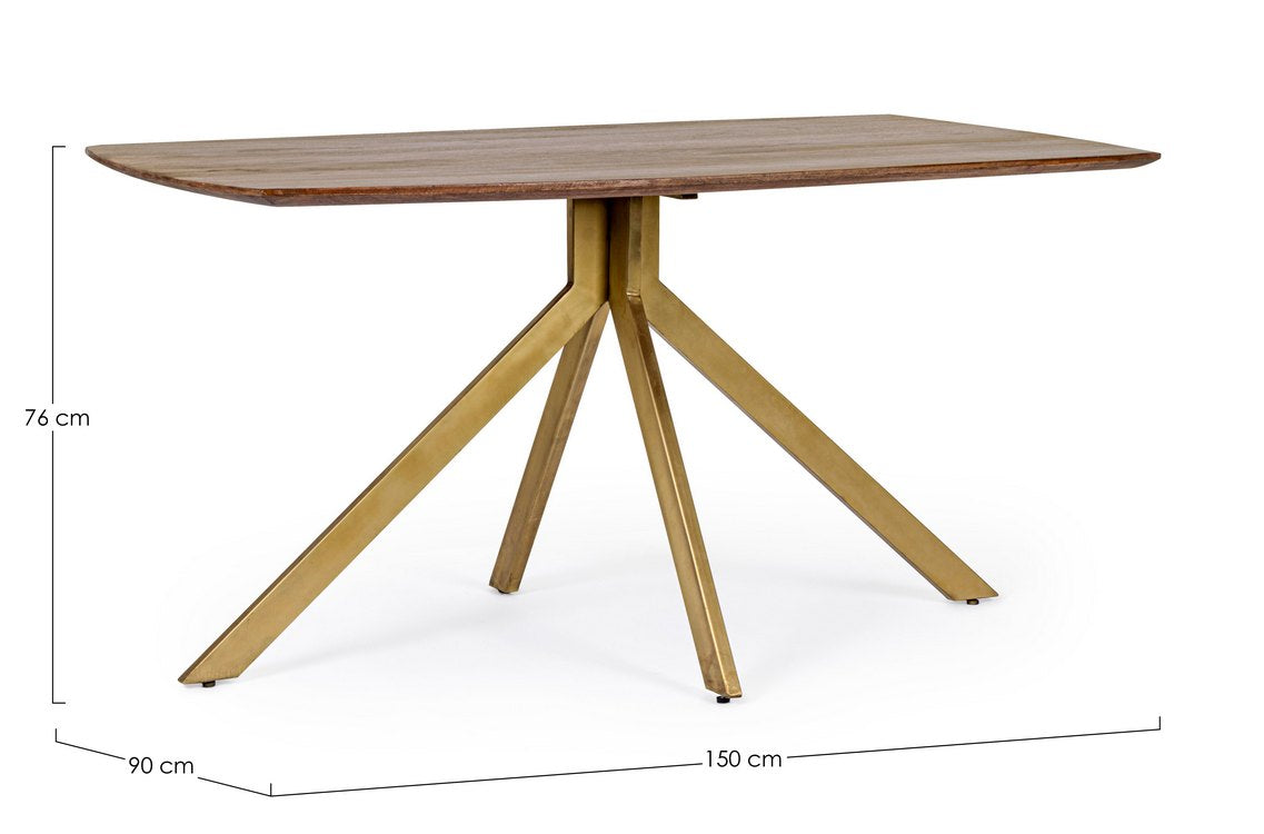 tavolo sherman in legno di mango e base finitura ottone 150 x 90 cm, dettaglio della struttura in legno o metallo
