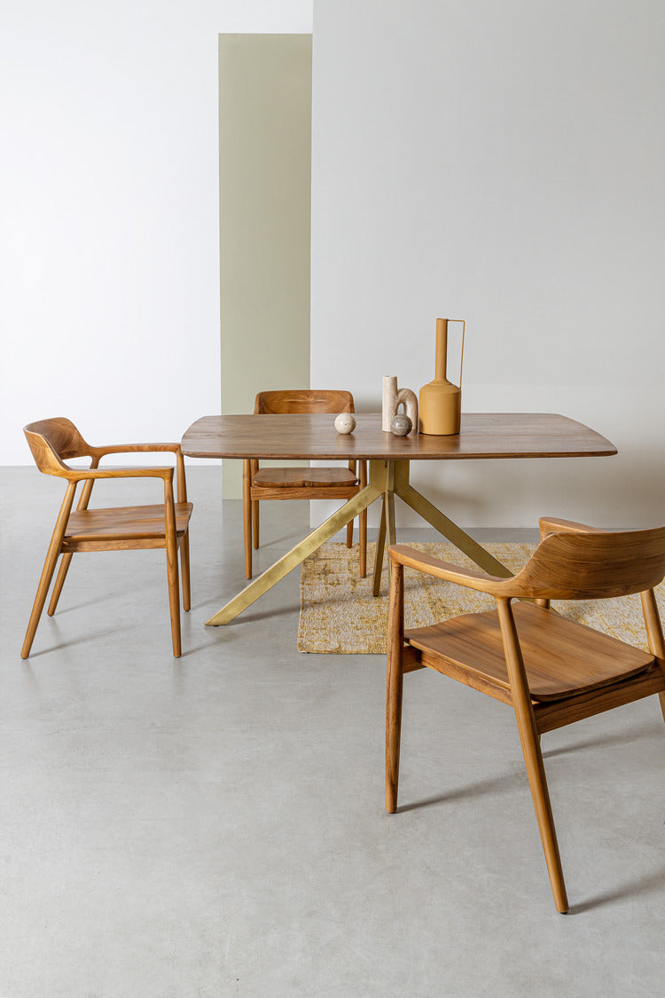 tavolo sherman in legno di mango e base finitura ottone 150 x 90 cm, superficie resistente e facile da pulire