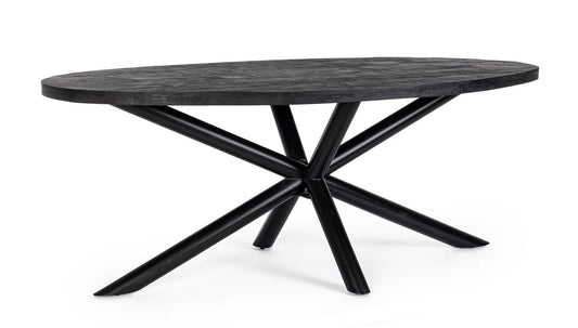 tavolo hastings ovale in legno di mango e base antracite acciaio 200×110 cm, tavolo elegante adatto a sala da pranzo o cucina