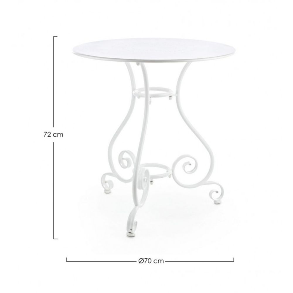 tavolo etienne in acciaio bianco ø70 cm, dettaglio dei materiali trattati per uso esterno