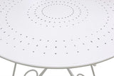 tavolo etienne in acciaio bianco ø90 cm, ambientazione in giardino con sedie coordinate