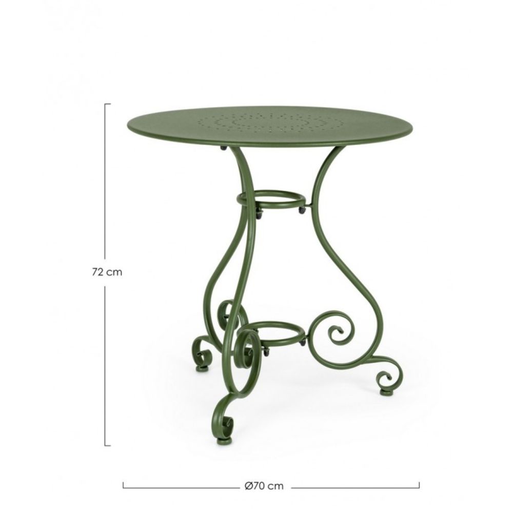 tavolo etienne in acciaio verde ø70 cm, dettaglio dei materiali trattati per uso esterno