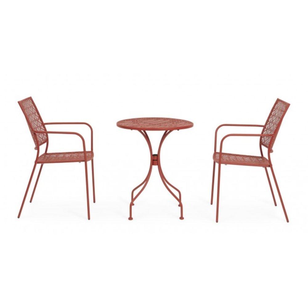 tavolo lizette in acciaio rosso scuro ø60 cm, dettaglio dei materiali trattati per uso esterno