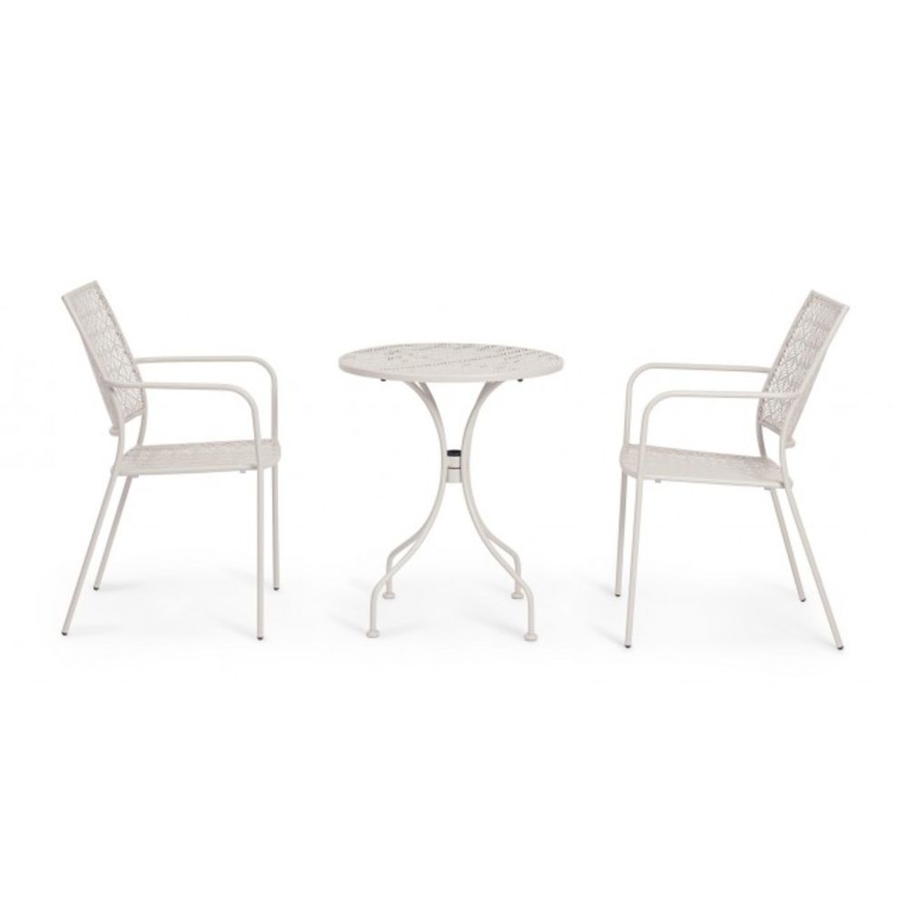 tavolo lizette in acciaio beige ø60 cm, dettaglio dei materiali trattati per uso esterno