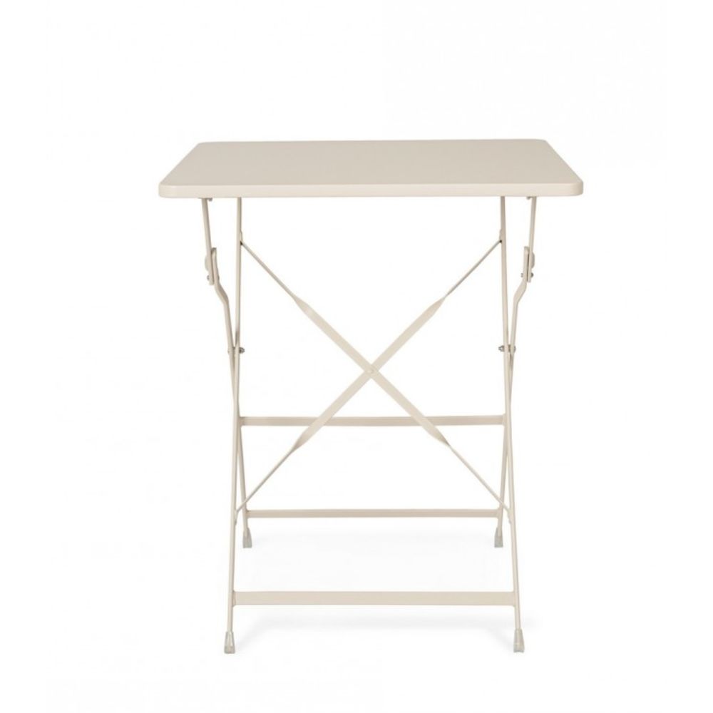 tavolo yasmin quadrato in acciaio beige 60 x 60 cm, pieghevole, dettaglio dei materiali trattati per uso esterno