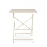 tavolo yasmin quadrato in acciaio beige 60 x 60 cm, pieghevole, ambientazione in giardino con sedie coordinate