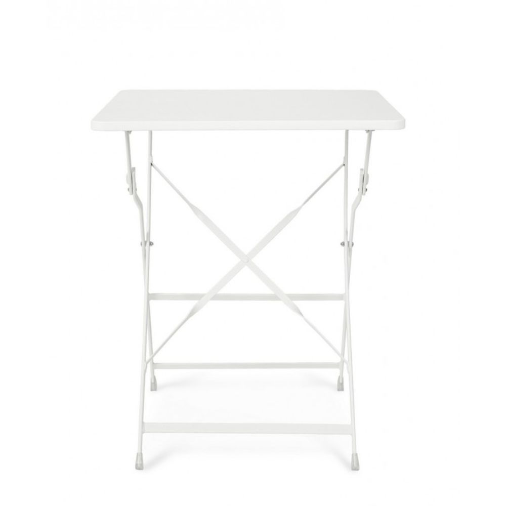 tavolo yasmin quadrato in acciaio bianco 60 x 60 cm, pieghevole, dettaglio dei materiali trattati per uso esterno