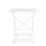 tavolo yasmin quadrato in acciaio bianco 60 x 60 cm, pieghevole, ambientazione in giardino con sedie coordinate