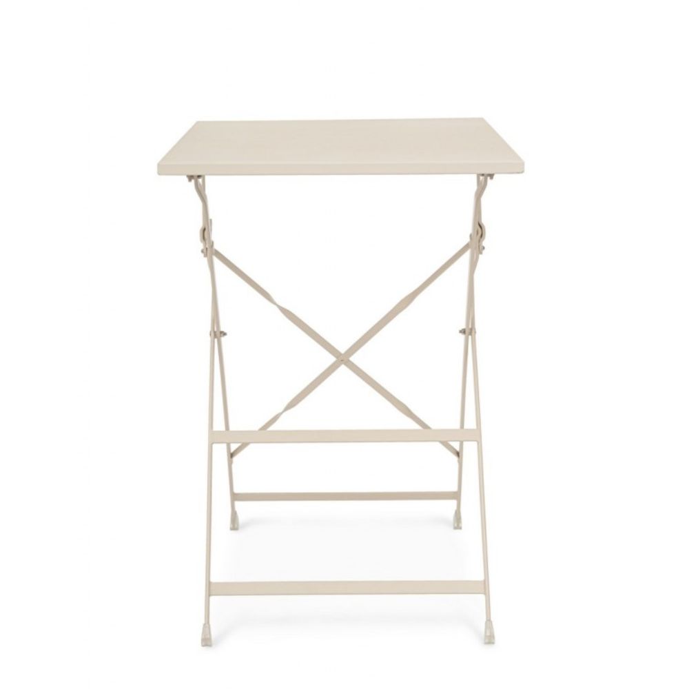 tavolo yasmin rettangolare in acciaio beige 50 x 70 cm, pieghevole, ambientazione in giardino con sedie coordinate