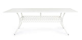 tavolo rettangolare ivrea in alluminio bianco 213×107 cm, ambientazione in giardino con sedie coordinate