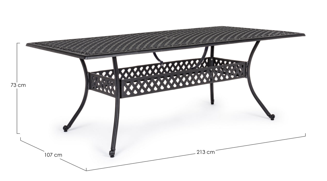 tavolo rettangolare ivrea in alluminio antracite 213×107 cm, ambientazione in giardino con sedie coordinate
