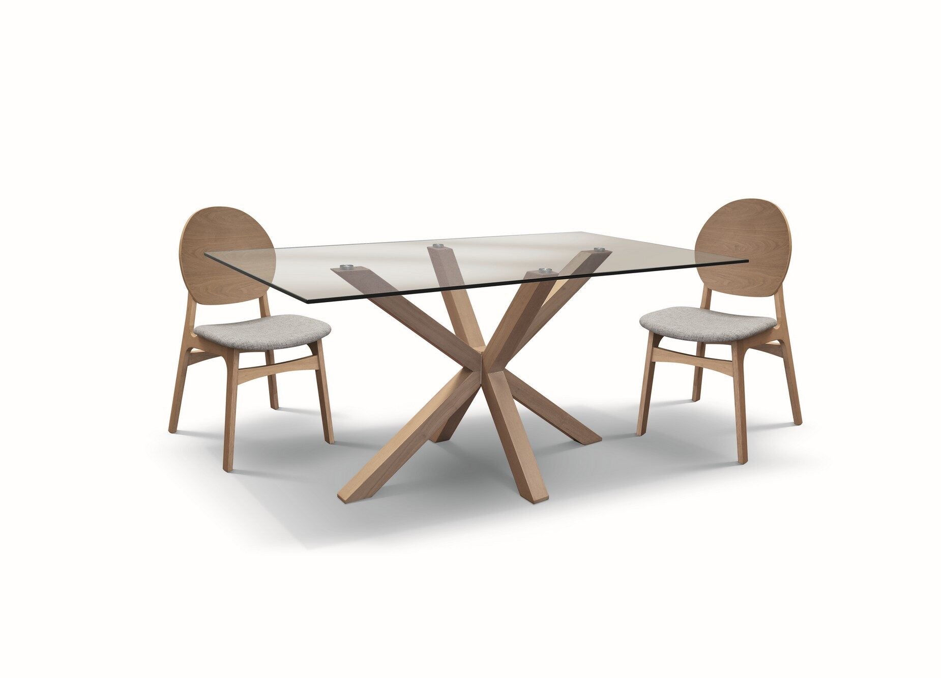 tavolo silver lake in vetro trasparente e legno naturale, 160×90 cm, tavolo elegante adatto a sala da pranzo o cucina