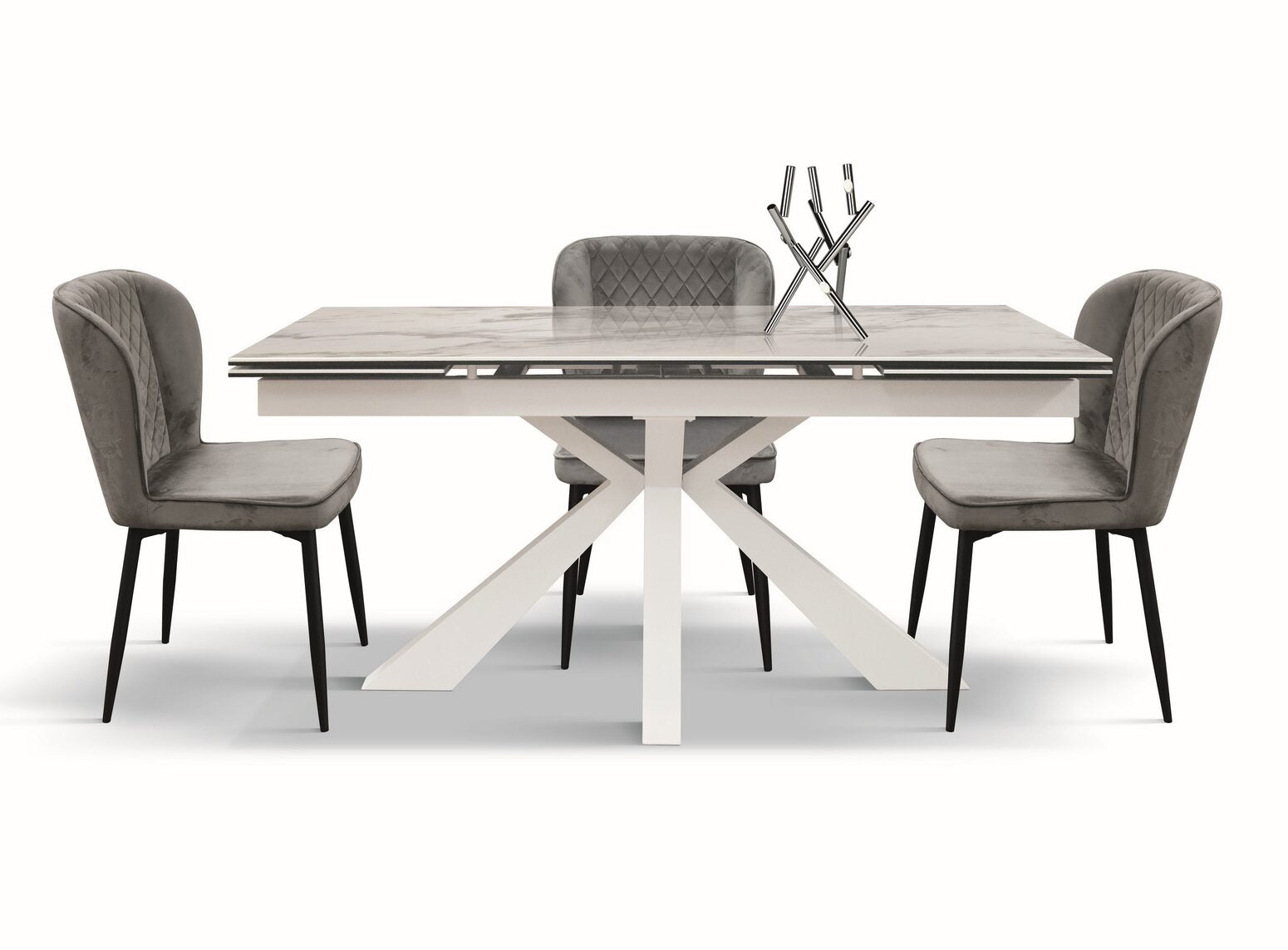 tavolo beverly hills in vetroceramica effetto marmo statuario e metallo bianco, allungabile 160×90 cm – 240×90 cm, tavolo...