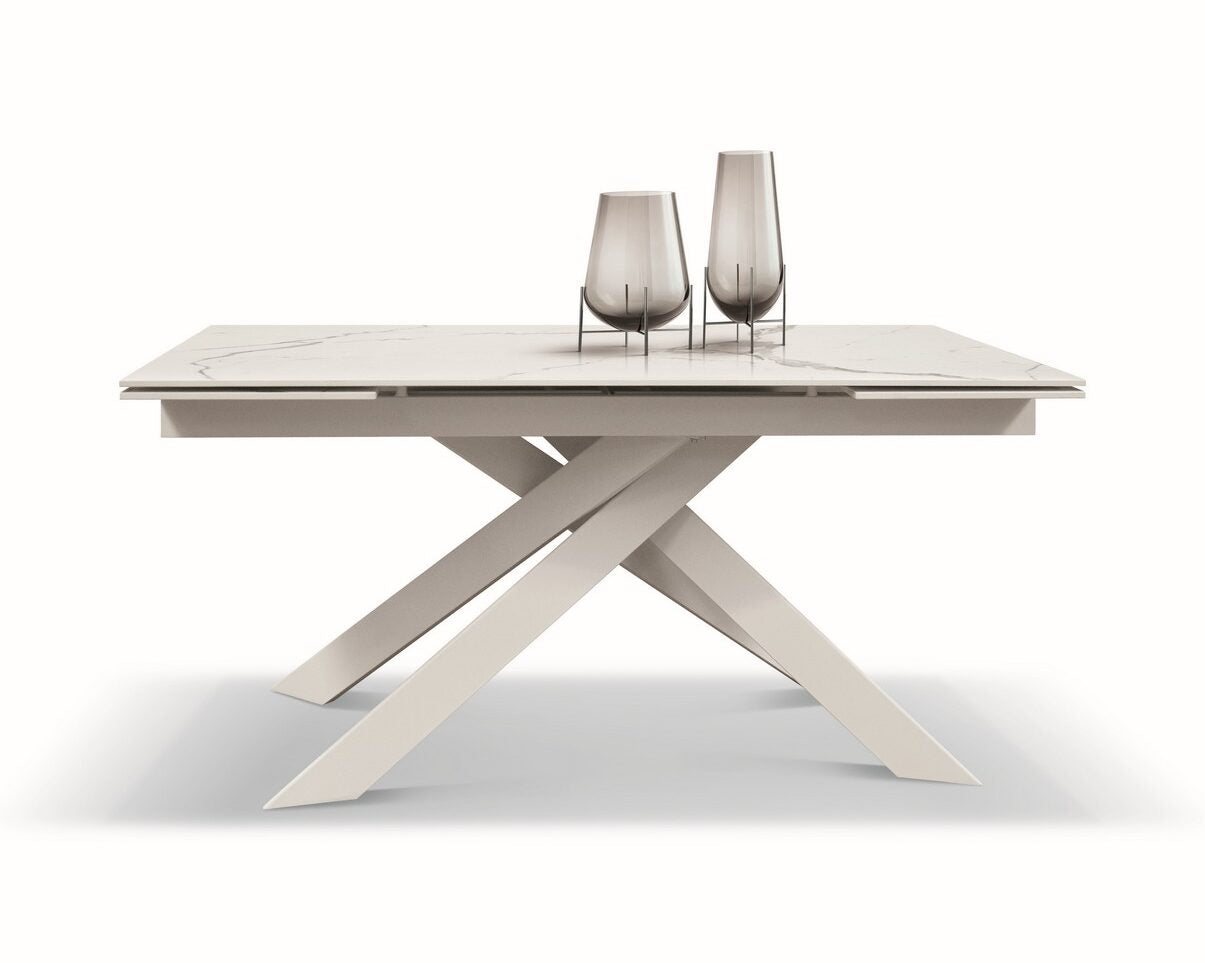 tavolo beverly hills in vetroceramica effetto marmo statuario e metallo bianco, allungabile 160×90 cm – 240×90 cm, tavolo...