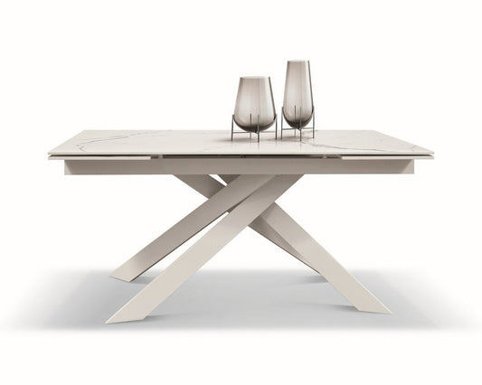 tavolo beverly hills in vetroceramica effetto marmo statuario e metallo bianco, allungabile 160×90 cm – 240×90 cm, tavolo...