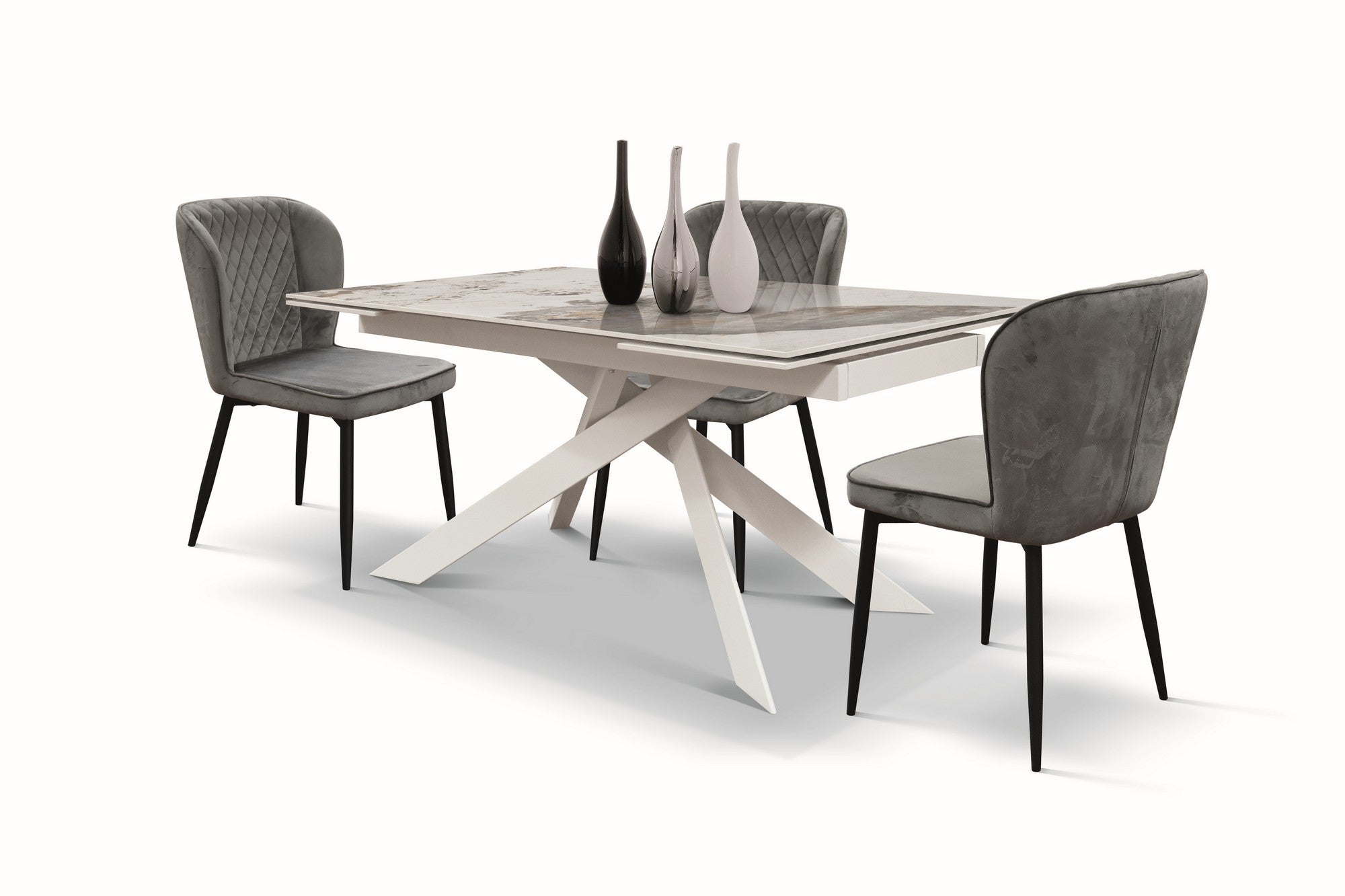 tavolo beverly hills in vetroceramica effetto marmo luxury pandora e metallo bianco, allungabile 160×90 cm – 240×90 cm,...