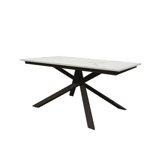 tavolo volpaia in legno, finitura marmo bianco statuario e metallo verniciato antracite, allungabile 120×80 cm – 170×80 cm,...