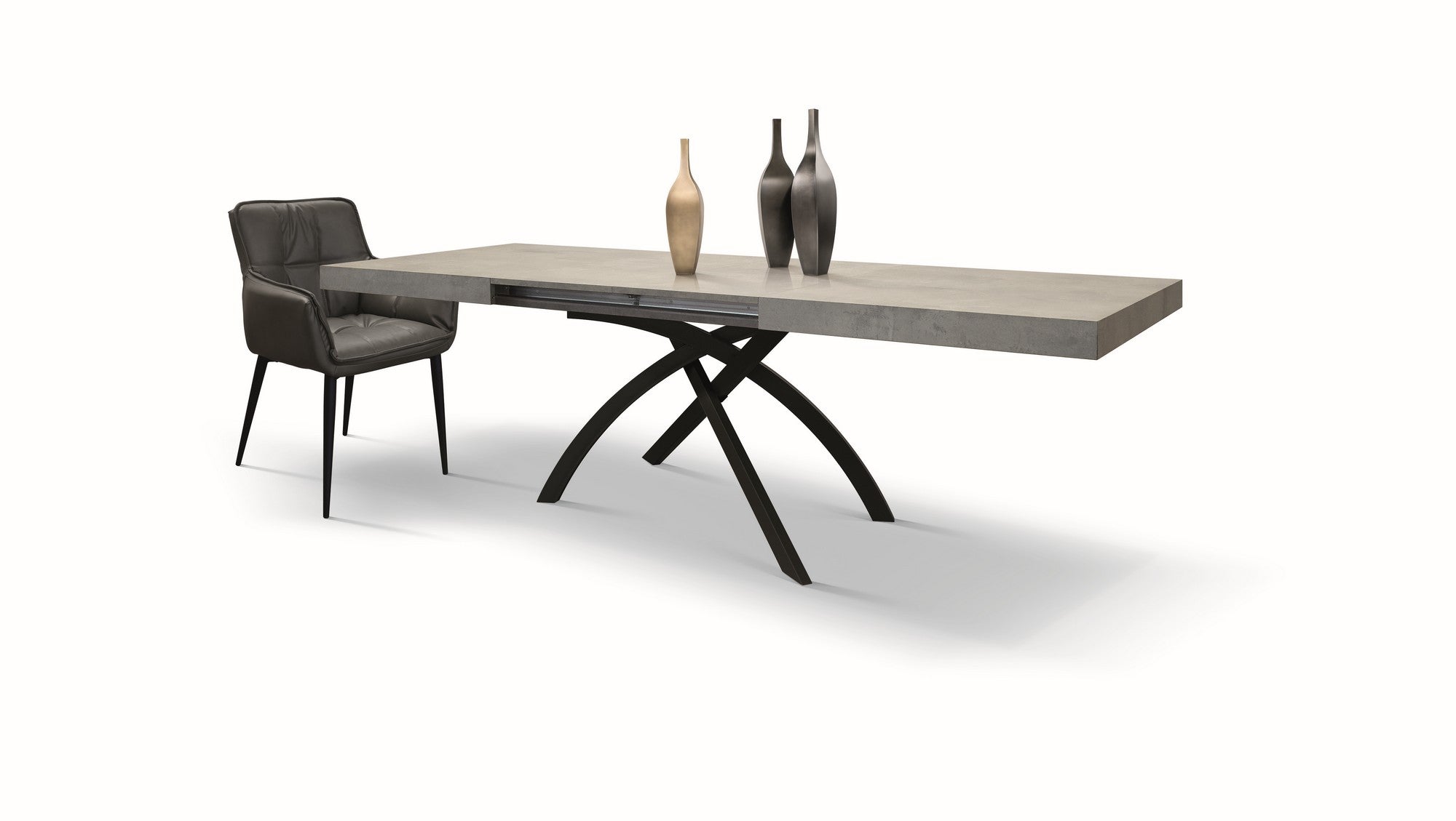 tavolo gorgona in legno, finitura in grigio cemento e metallo verniciato antracite, allungabile 140×90 cm – 220×90 cm,...