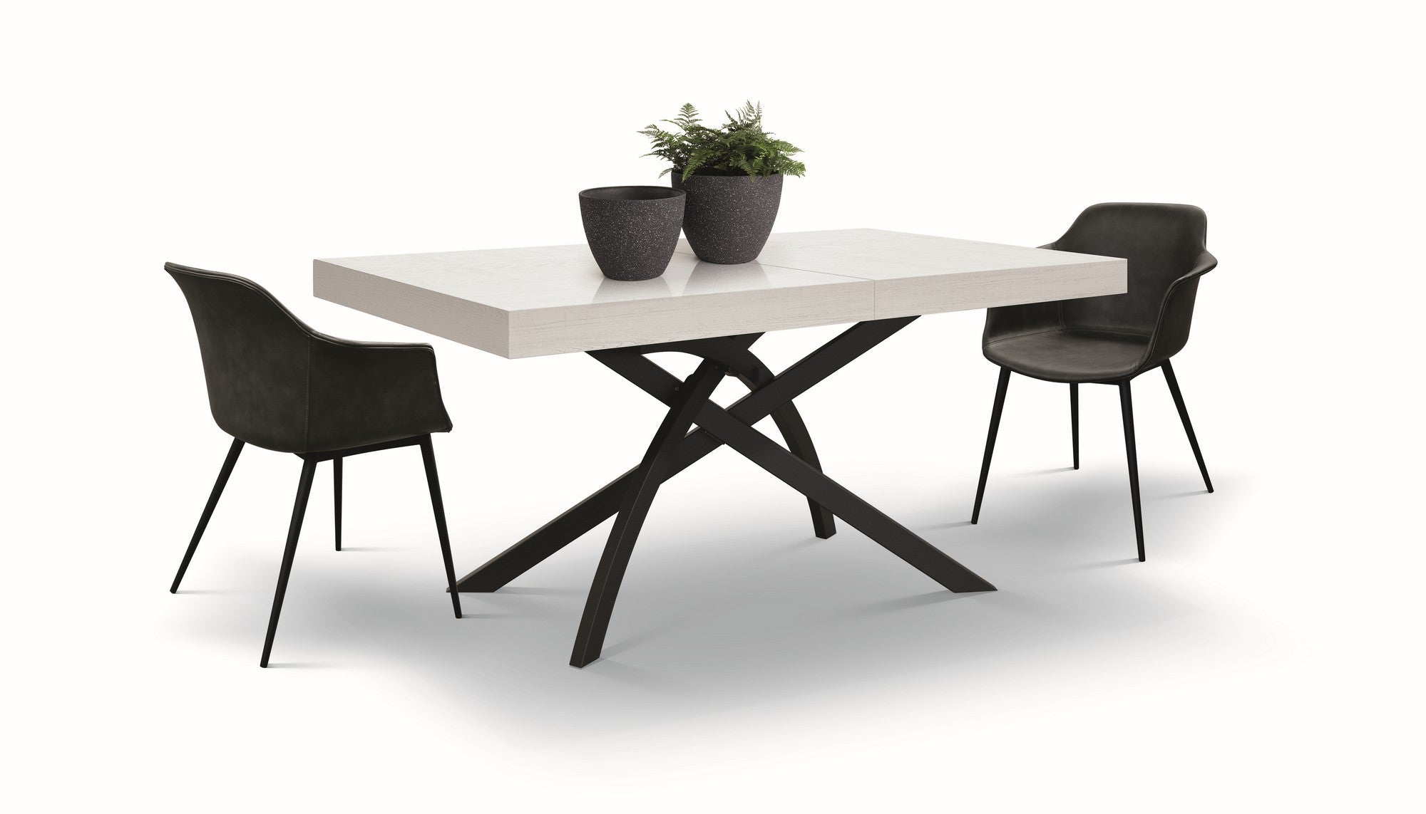 tavolo gorgona in legno, finitura in bianco frassinato e metallo verniciato antracite, allungabile 160×90 cm – 240×90 cm,...