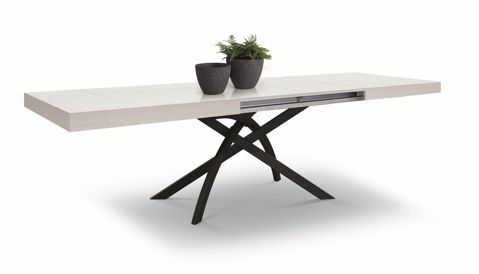 tavolo gorgona in legno, finitura in bianco frassinato e metallo verniciato antracite, allungabile 160×90 cm – 240×90 cm,...