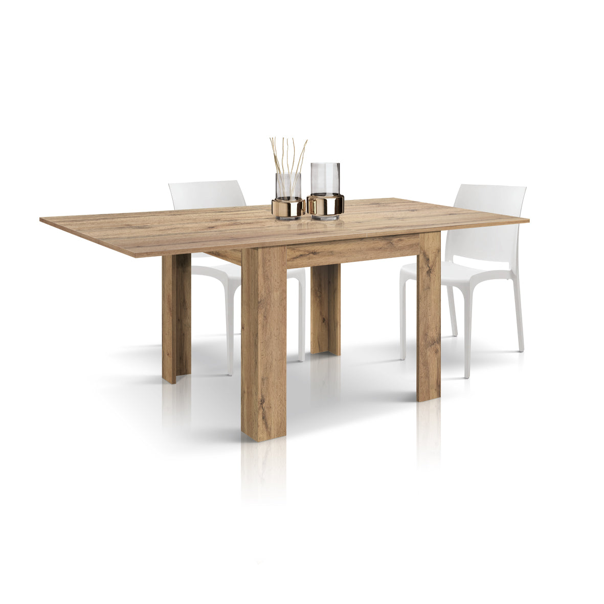 tavolo lipari finitura rovere allungabile a libro 90×90 cm – 180×90 cm, dettaglio della struttura in legno o metallo