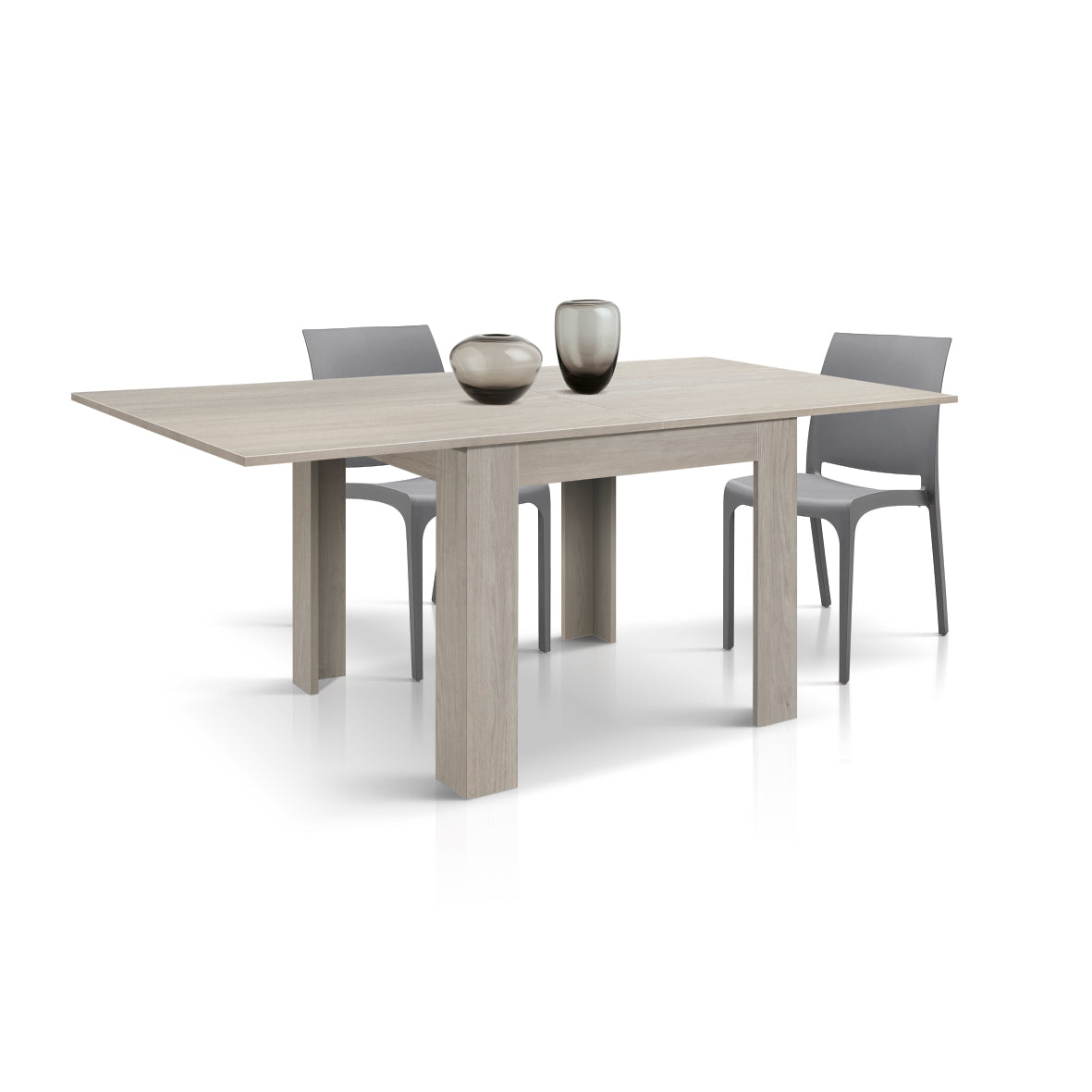 tavolo lipari finitura olmo perla allungabile a libro 90×90 cm – 180×90 cm, dettaglio della struttura in legno o metallo