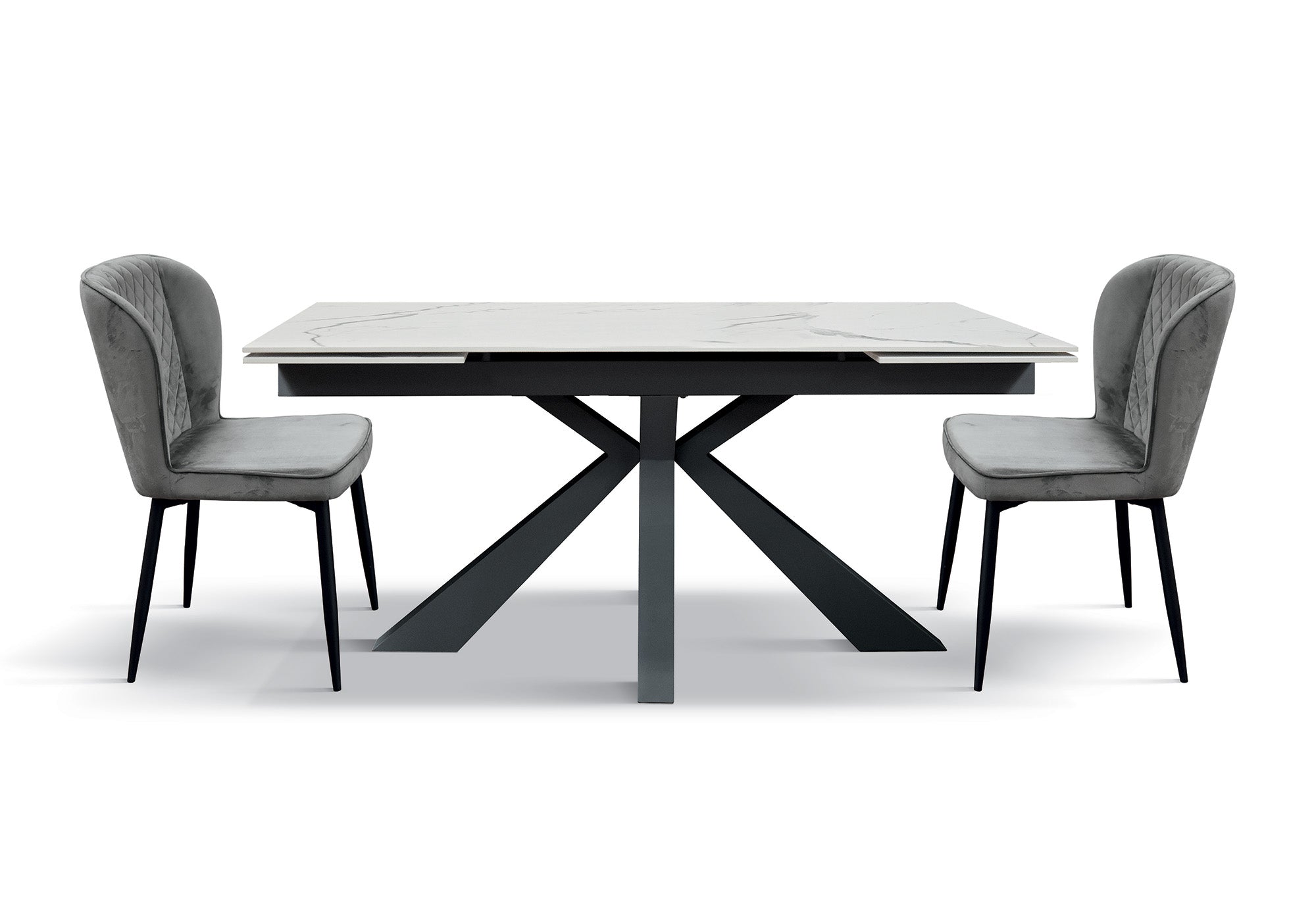 tavolo beverly hills in vetroceramica effetto marmo statuario e metallo verniciato antracite, allungabile 160×90 cm – 240×90...