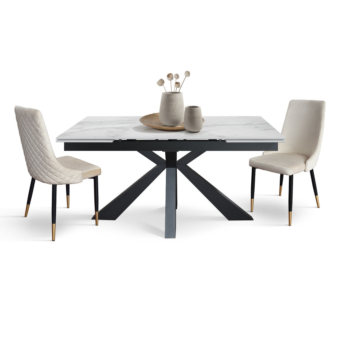 tavolo beverly hills in vetroceramica effetto marmo statuario e metallo verniciato antracite, allungabile 160×90 cm – 240×90...