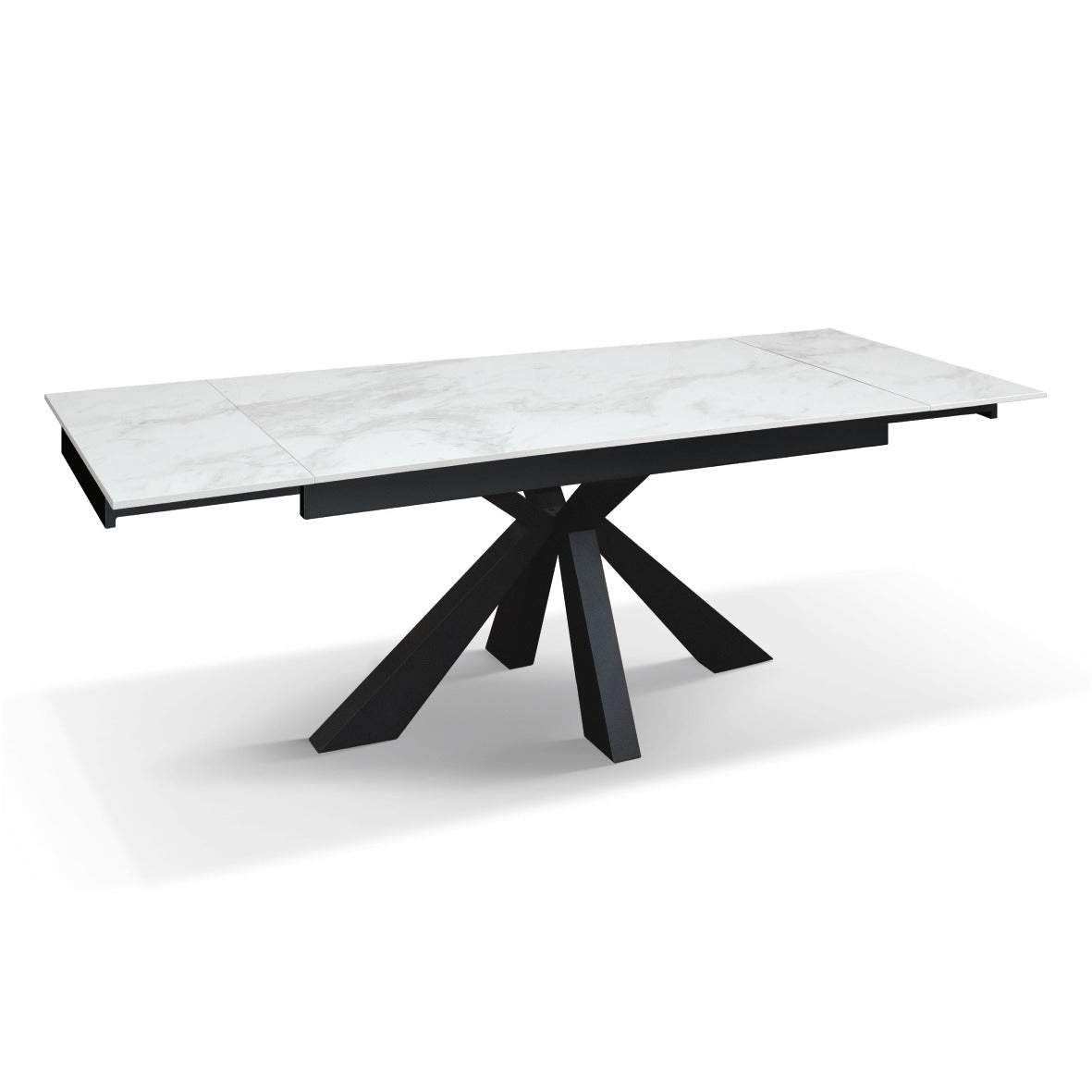 tavolo beverly hills in vetroceramica effetto marmo statuario e metallo verniciato antracite, allungabile 160×90 cm – 240×90...