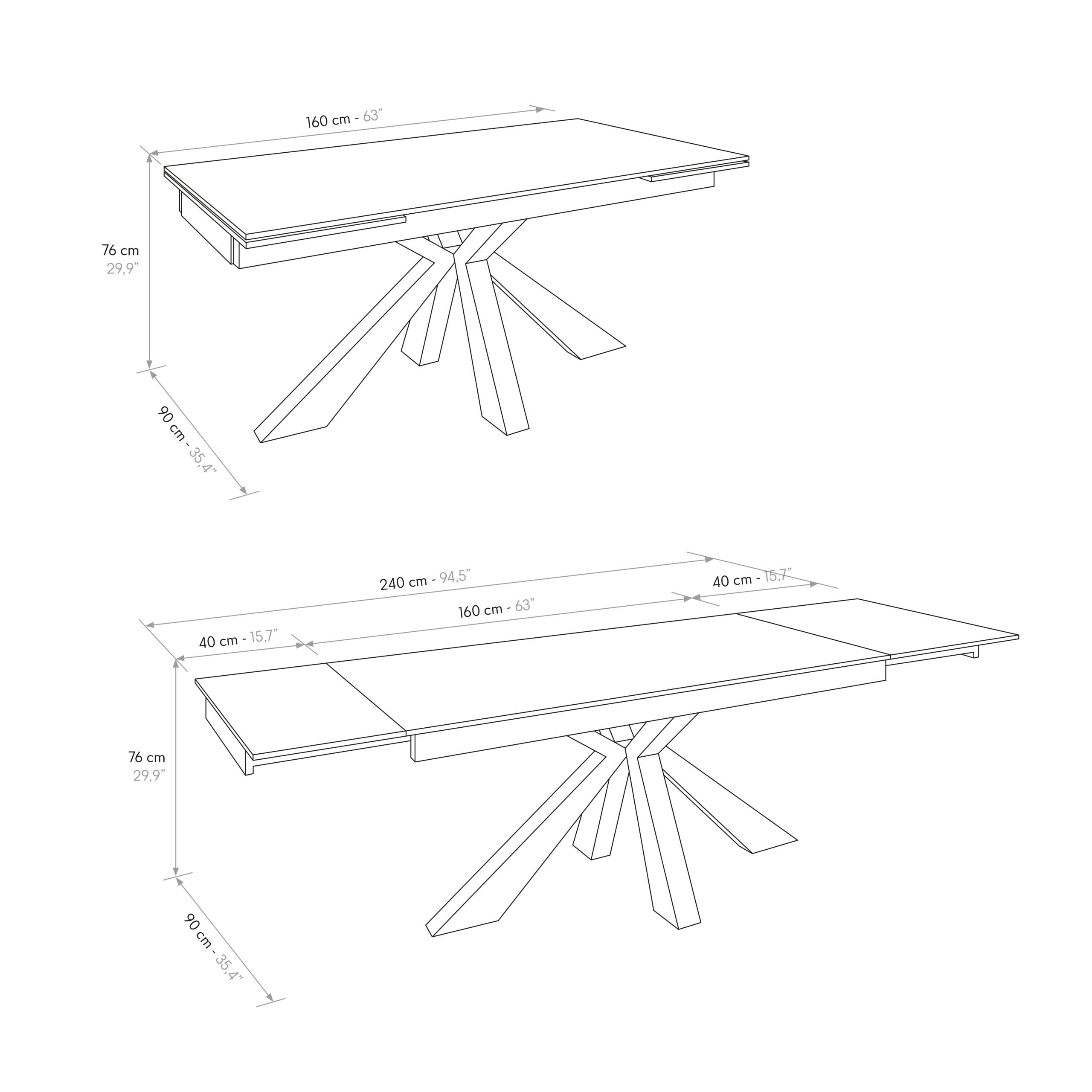 tavolo beverly hills in vetroceramica effetto marmo statuario e metallo verniciato antracite, allungabile 160×90 cm – 240×90...