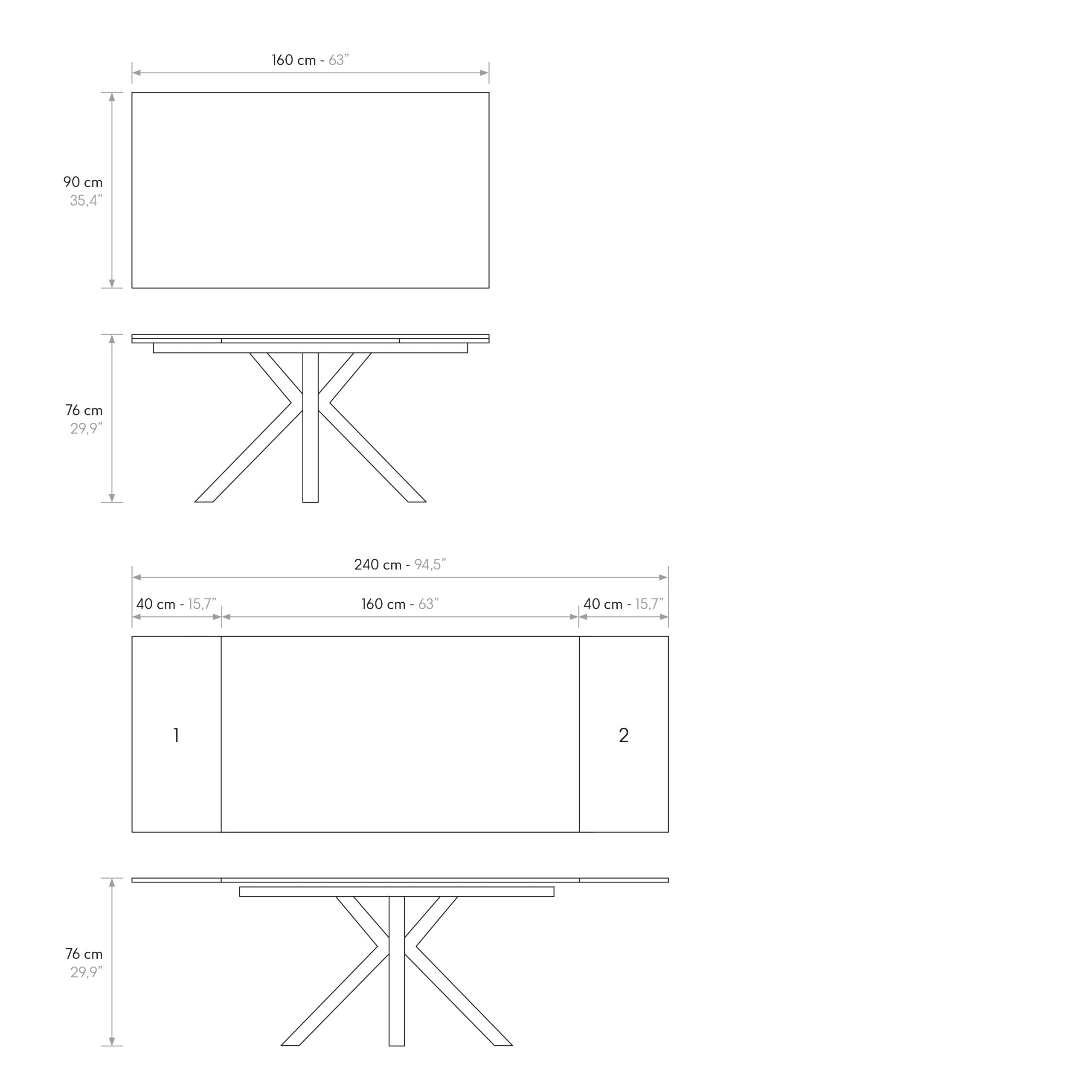 tavolo beverly hills in vetroceramica effetto marmo statuario e metallo verniciato antracite, allungabile 160×90 cm – 240×90...