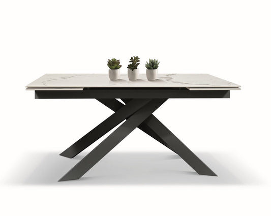 tavolo beverly hills in vetroceramica effetto marmo statuario e metallo antracite, allungabile 160×90 cm – 240×90 cm, tavolo...