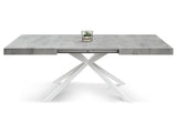 tavolo camaiore in legno, finitura grigio cemento e base a x in metallo bianco, allungabile 160×90 cm – 240×90 cm, dettaglio...