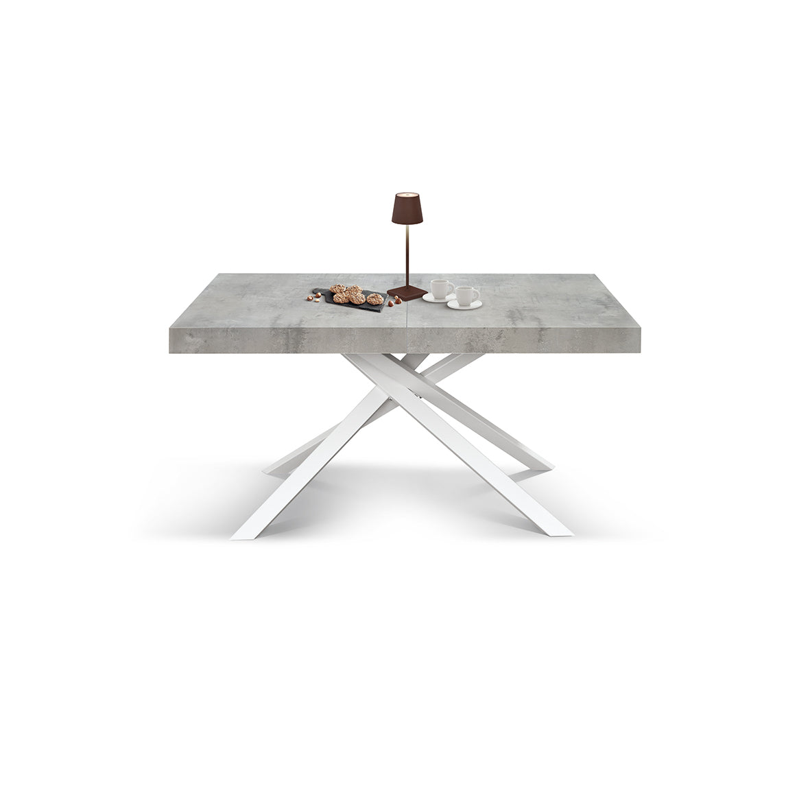 tavolo forte dei marmi grigio cemento allungabile con base bianca 140×90 cm – 220×90 cm, tavolo elegante adatto a sala da...