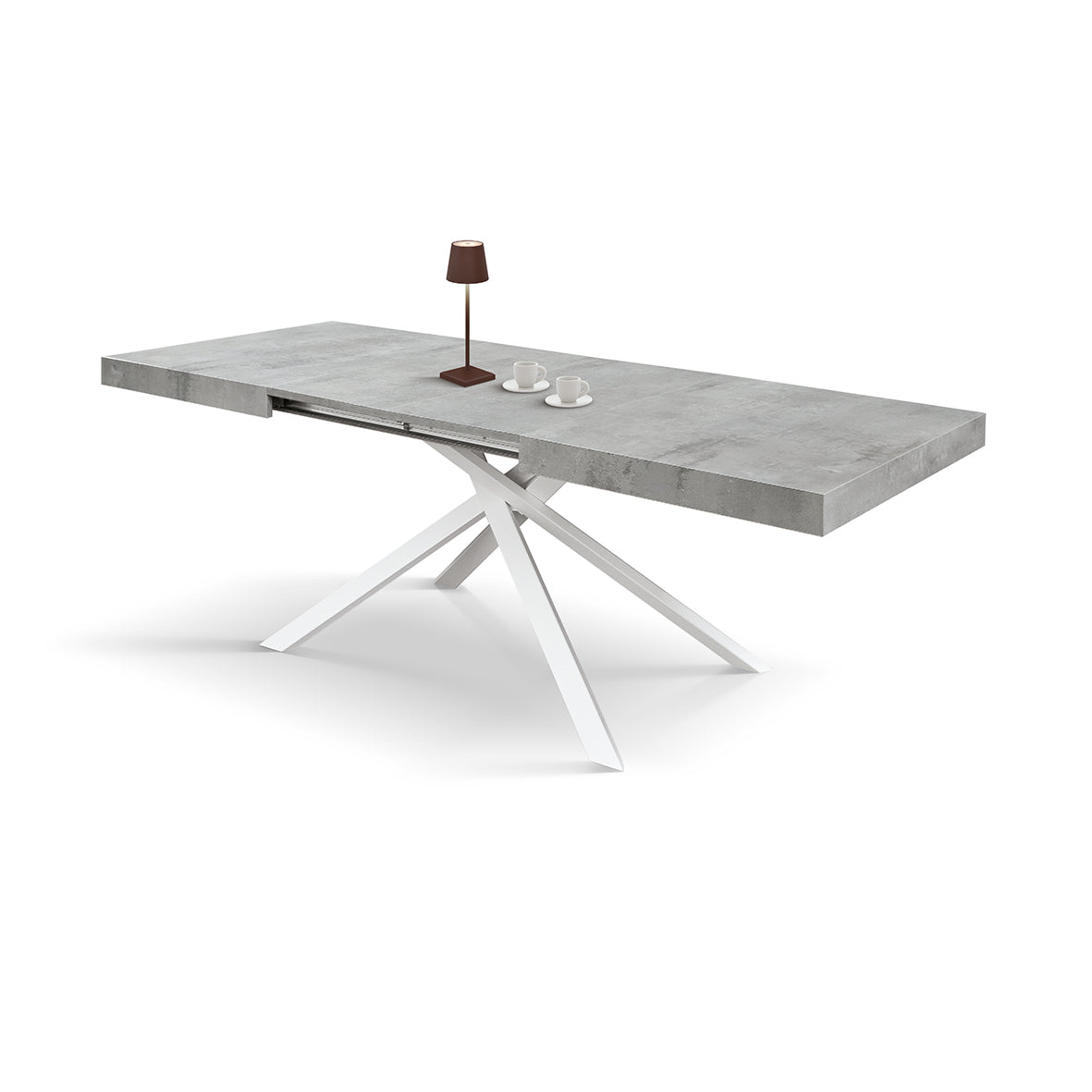 tavolo forte dei marmi grigio cemento allungabile con base bianca 140×90 cm – 220×90 cm, dettaglio della struttura in legno...