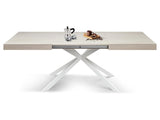 tavolo camaiore in legno, finitura olmo perla e base a x in metallo bianco, allungabile 140×90 cm – 220×90 cm, dettaglio...