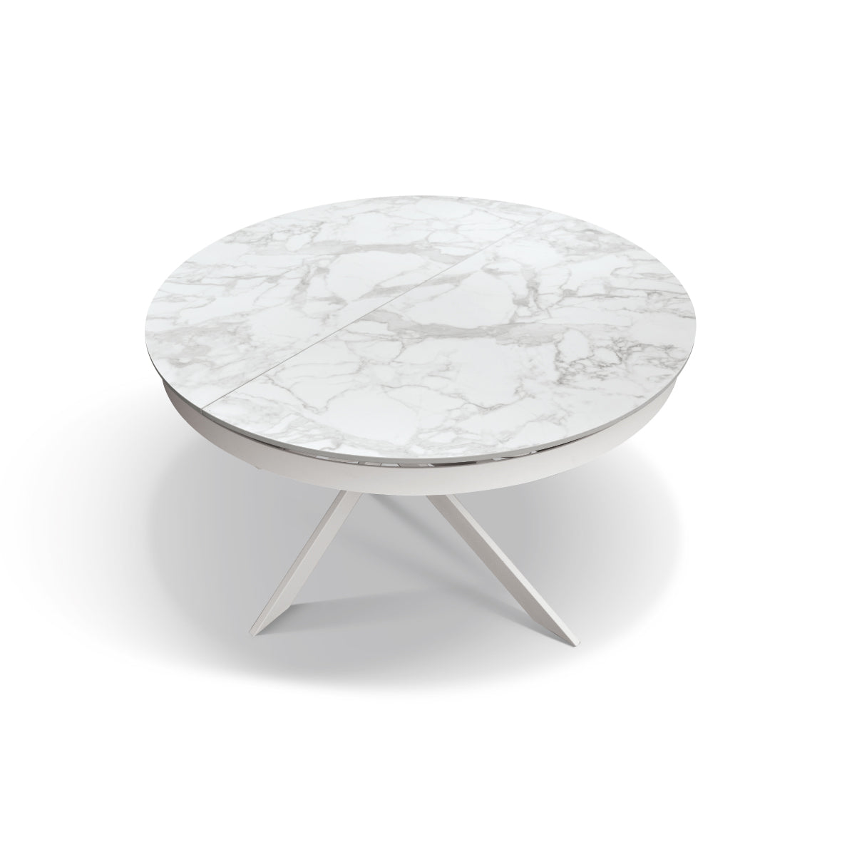 tavolo filicudi rotondo ø120 allungabile, in ceramica effetto marmo e base bianca metallo, tavolo elegante adatto a sala da...