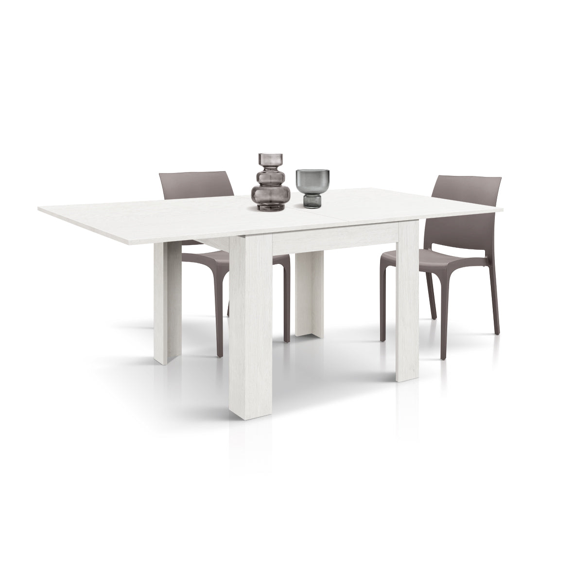 tavolo lipari finitura bianco frassinato allungabile a libro 90×90 cm – 180×90 cm, dettaglio della struttura in legno o...