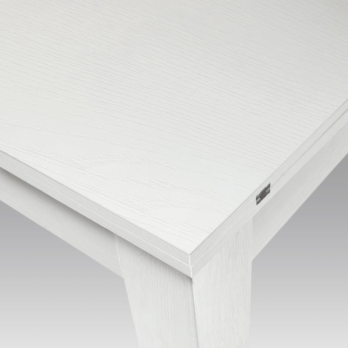 tavolo lipari finitura bianco frassinato allungabile a libro 90×90 cm – 180×90 cm, vista ambientata con sedie abbinate