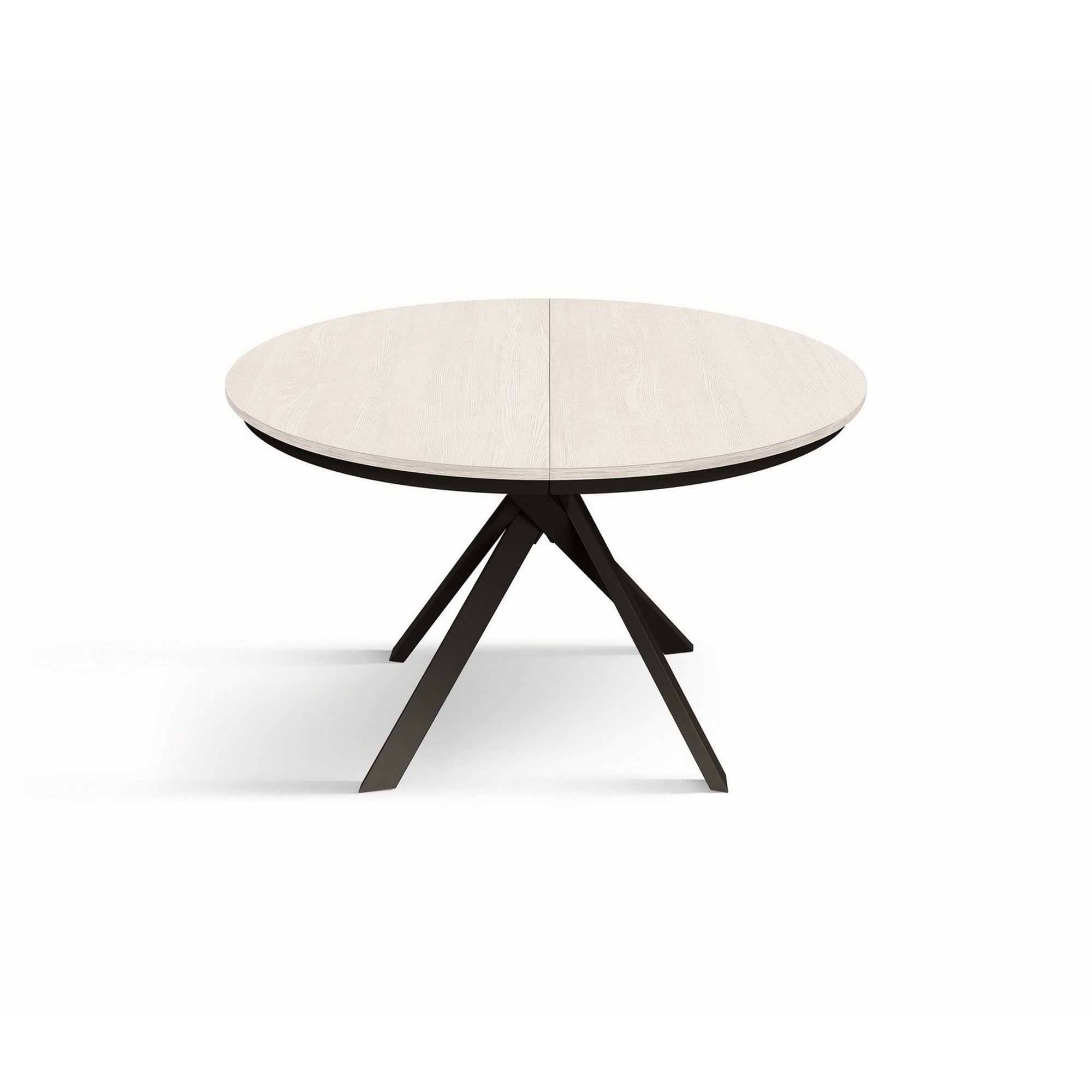 tavolo rotondo pantelleria in legno effetto bianco frassinato con gambe incrociate in metallo antracite, allungabile ⌀120 cm...