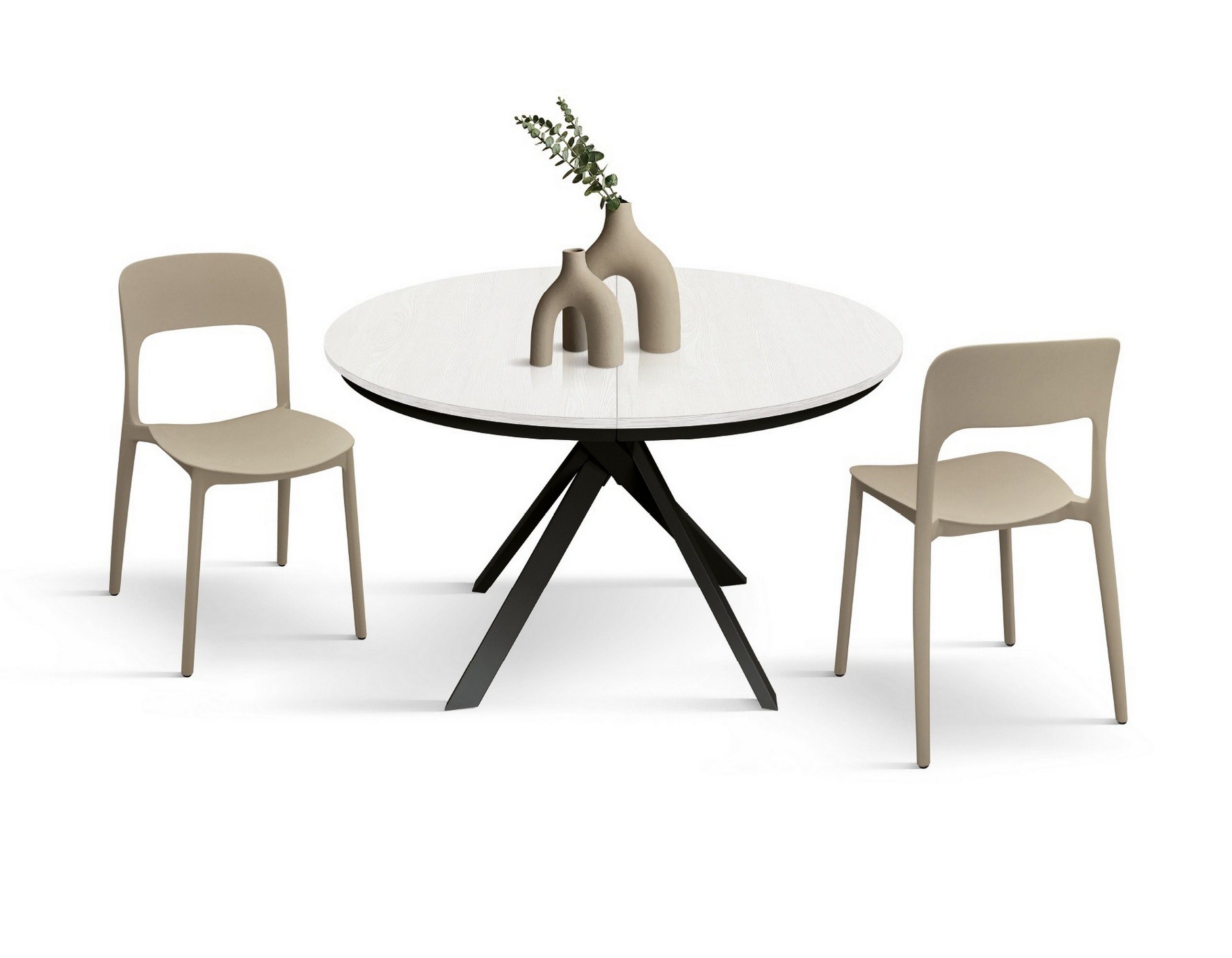 tavolo rotondo pantelleria in legno effetto bianco frassinato con gambe incrociate in metallo antracite, allungabile ⌀120 cm...