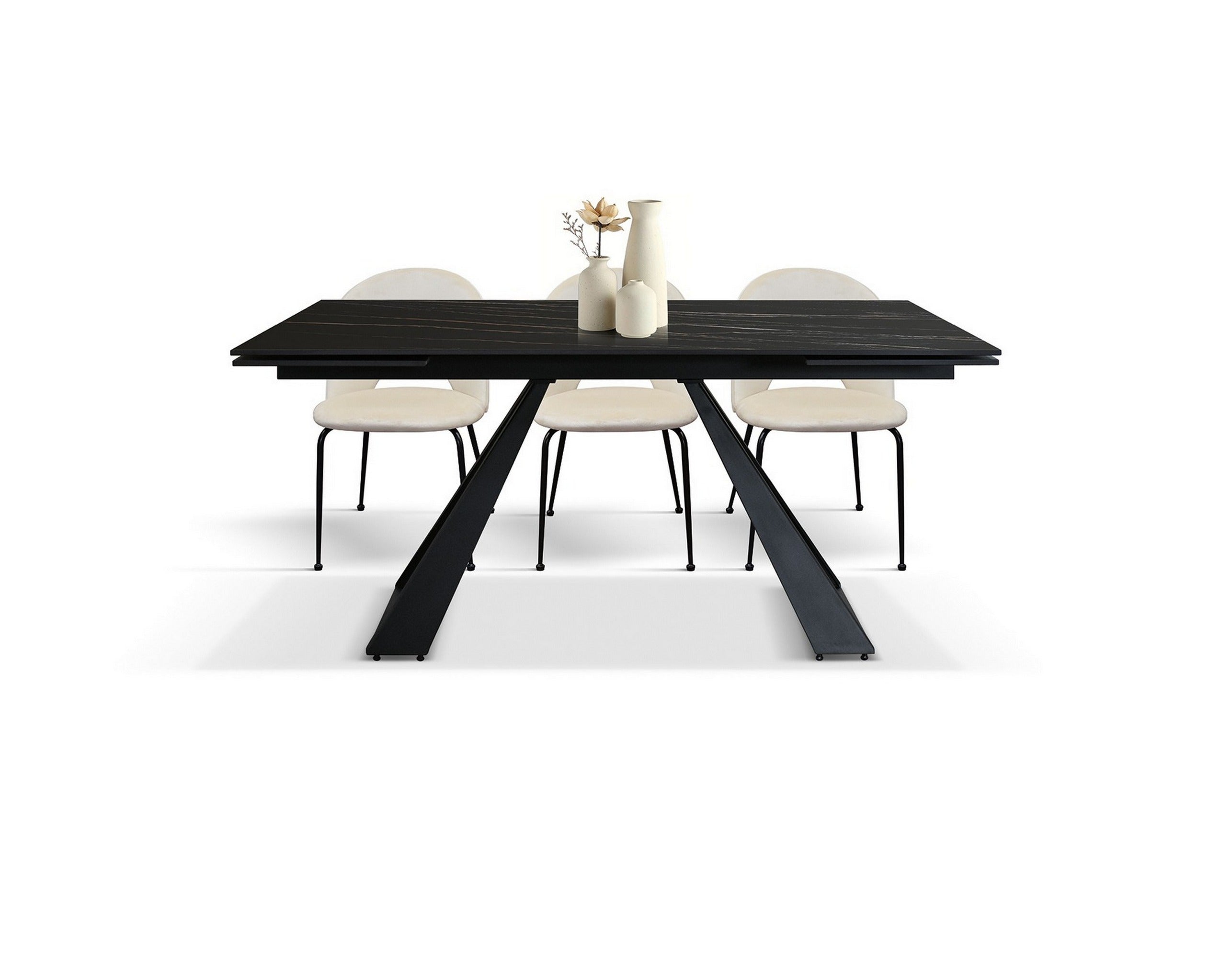 tavolo ajaccio in vetroceramica effetto marmo nero con gambe a piramide in metallo antracite, allungabile 160×90 cm – 240×90...