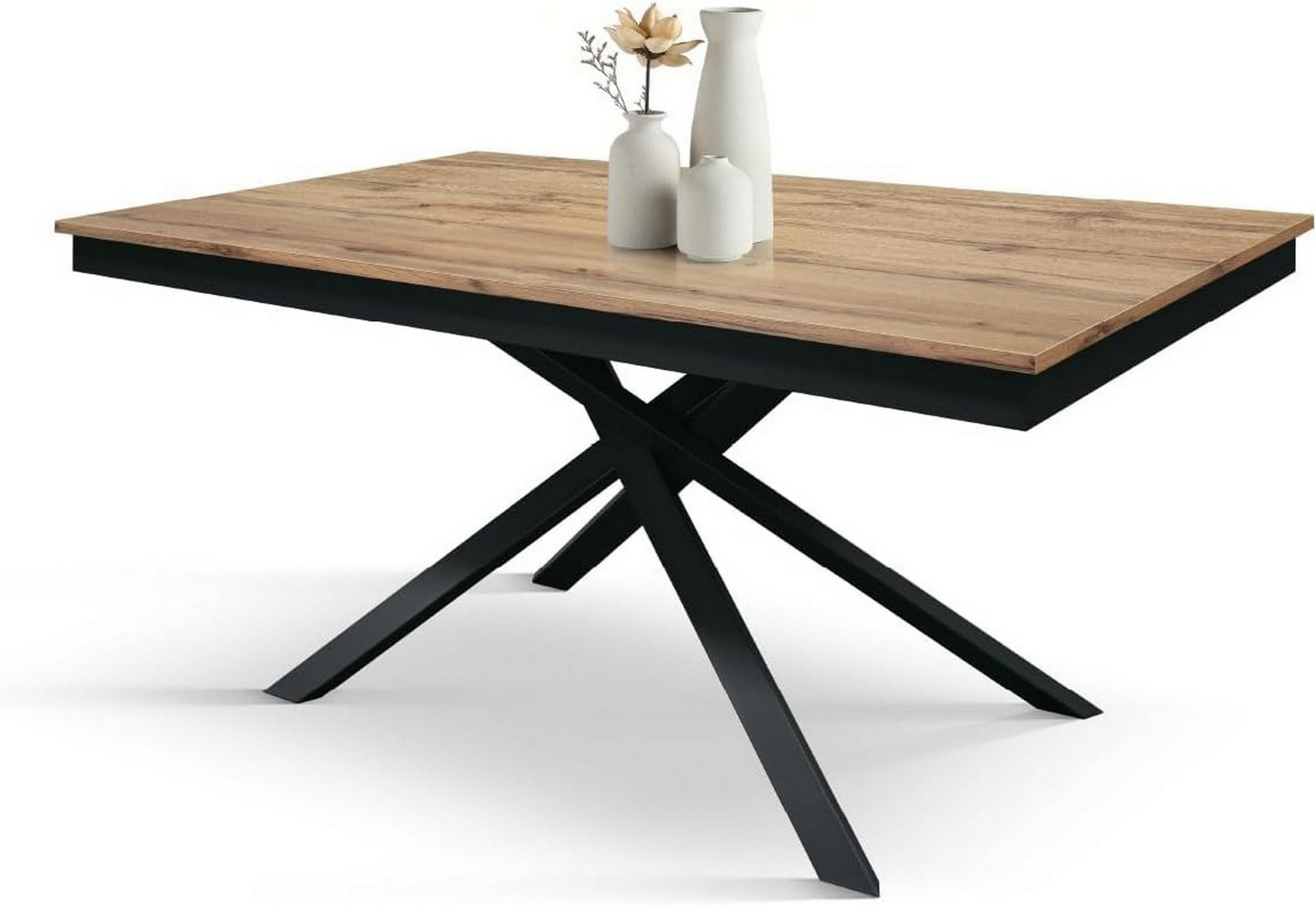 tavolo volpaia in legno, finitura rovere rustico e base in metallo verniciato antracite, allungabile 140×80 cm – 190×80 cm,...