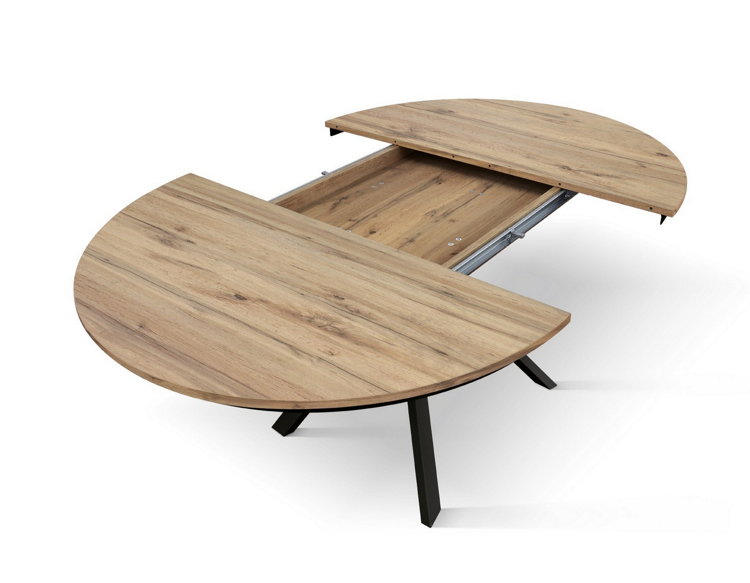 tavolo rotondo pantelleria in legno effetto rovere rustico con gambe incrociate in metallo antracite, allungabile ⌀120 cm –...